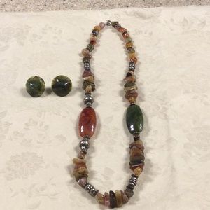 EUC - Vintage agate stones necklace + earring set